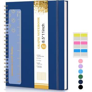 4 Pack Graph Paper Notebooks, Spiral Journal 8.5” x 11”, A4 Large Grid- Navy